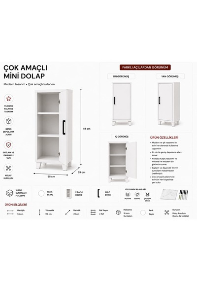 Çok Amaçlı Mini Dolap Beyaz