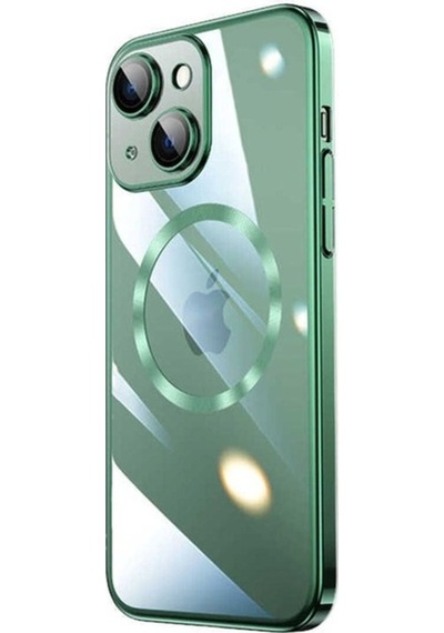 Apple Uyumlu iPhone 14 Plus Kılıf Wireless Şarj Özellikli Sert Pc Zore Riksos M-safe Kapak Koyu Yeşil