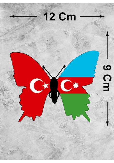 Azerbaycan Türkiye Kelebek Sticker -araba Oto Araç Motosiklet Karavan Cam Laptop Sticker - 01845 12x9 Cm