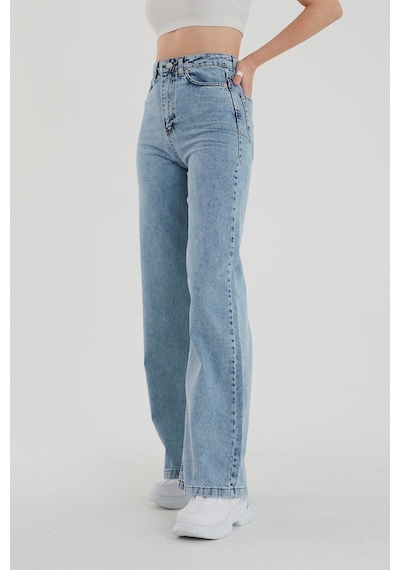 Lavajeans Naomi Açık Mavi Kar Yıkama Süper Yüksek Bel Bol Paça Denim Kot Pantolon Mavi