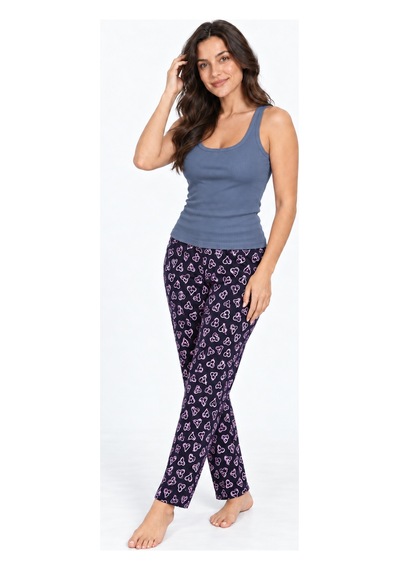 Fit Women Kadın Çizgili Bluz Desenli Askılı Gri Pijama Takımı