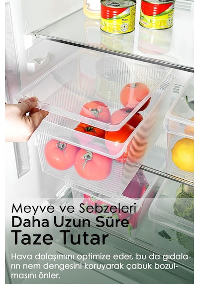 2 Adet Kapaklı Dolap İçi Buzdolabı Düzenleyici - Organizer Sepet Meyve Sebze Saklama Kabı 8 Lt Şeffaf