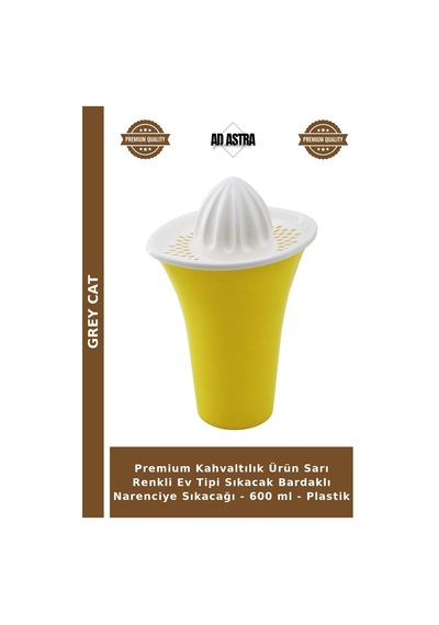 Premium Kahvaltılık Ürün Sarı Renkli Ev Tipi Sıkacak Bardaklı Narenciye Sıkacağı - 600 Ml - Plastik Çok Renkli