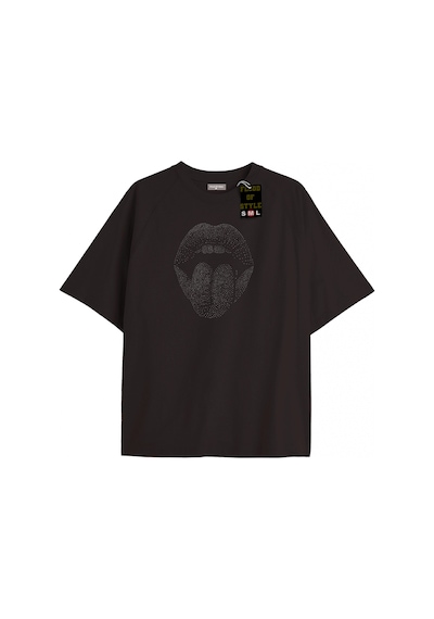 Tarzsokak Beyaz Oversize T-shirt Taş Desenli Agız Özel Tasarım Çok Renkli