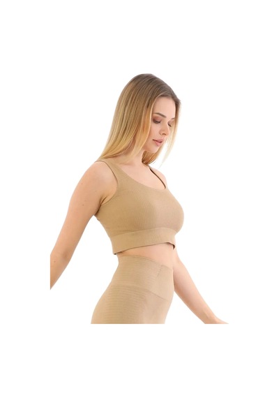 Fantazer Premium Göğüs Toparlayıcı Sarkma Önleyen Spor Günlük Kalın Askılı Pedli Fitilli Crop Büstiyer Vizon