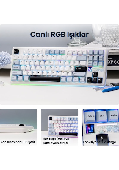 Aula F87 Pro V2 Mekanik Rgb Tkl Star Vector Switch Kablosuz Makrolu Hot Swap Klavye Lacivert