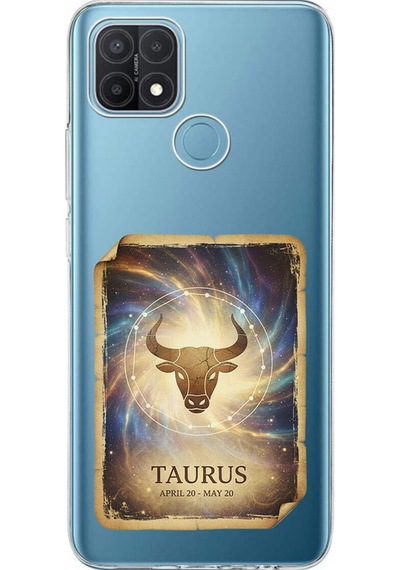 Oppo A15 İle Uyumlu Burç Kartları Boğa Tasarımlı Şeffaf Silikon Kılıf Şeffaf