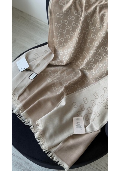 Miorel Scarfs İnce Kumaş G Desen Pamuklu Şal Yün İpek Şal 4 Mevsim Çift Taraflı Bej