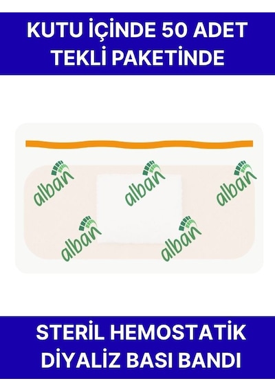 Steril Hemostatik Diyaliz Bandı 38mmx72mm, 50 Adet Tekli Paket
