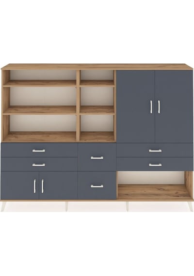 Arges Dolap 10 Raflı 6 Çekmeceli 4 Kapaklı 220x30x163 Çam-antrasi Çam-antrasit