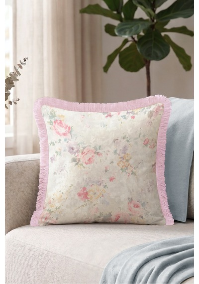 Romantik Çiçek Gül Bahçesi Saçaklı Yastık Kılıfı - Vintage Floral Krem Pembe Püsküllü Kırlent Kılıfı Puslu Lagün Lime Romantik Çiçek Gül Bahçesi Saçaklı Yastık Kılıfı - Vintage Floral Krem Pembe Püsküllü Kırlent Kılıfı Puslu Lagün Lime