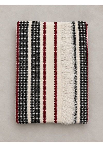 Tek Kişilik Pamuklu Pike 175x215 Cm Püsküllü Dokuma Yatak Örtüsü Çizgili Bordo