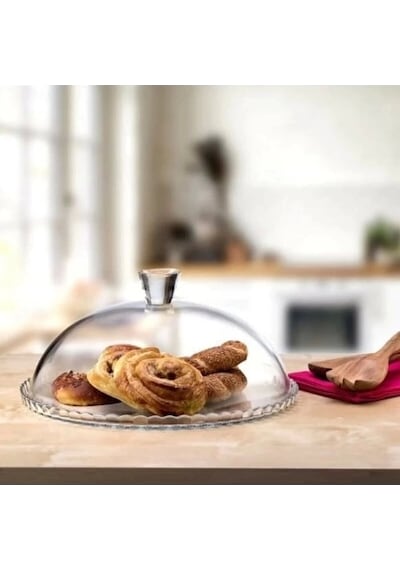 Paşabahçe Kapaklı Cam Fanus Kek Fanusu 95198 Beyaz
