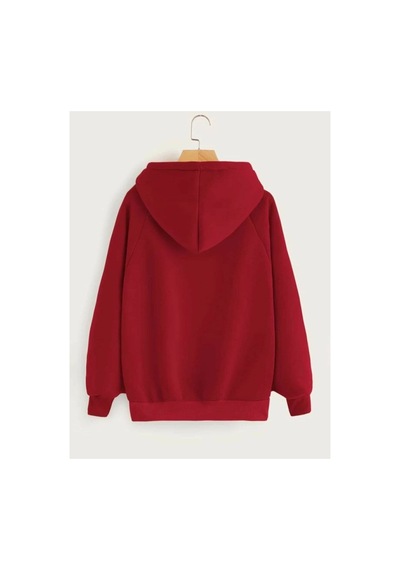 Blackjack Giyim Unisex Düz Kırmızı Kapüşonlu Sweatshirt Kırmızı