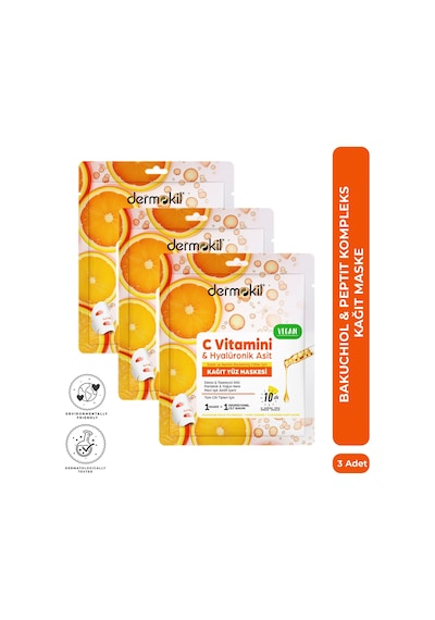 Dermokil C Vitamini & Hyalüronik Asit İçeren Kağıt Yüz Maskesi 20 Ml X 3 Adet