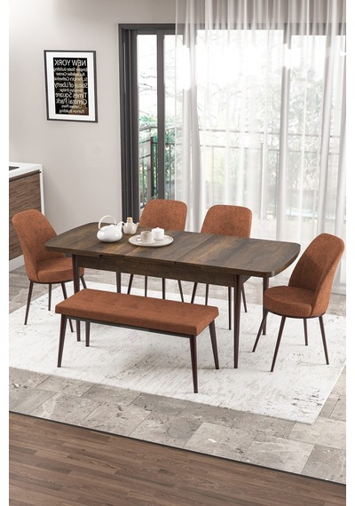Canisa Zen Serisi 80x132 Mdf Açılabilir Barok Ahşap Desen Masa Takımı 4 Kiremit Sandalye Ve 1 Bench Masa Barok Sandalye Ve Bench Kiremit Canisa Zen Serisi 80x132 Mdf Açılabilir Barok Ahşap Desen Masa Takımı 4 Kiremit Sandalye Ve 1 Bench Masa Barok Sandalye Ve Bench Kiremit