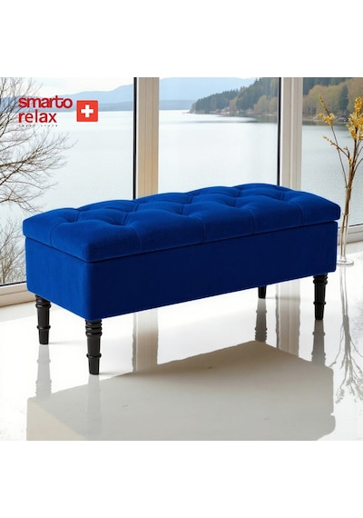 Smarto Relax Puf Saanen Sandıklı Ayaklı Kapitoneli Dekoratif 110x40x45 Cm Lacivert Lacivert