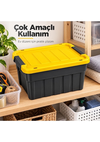 Premium Kapaklı Plastik Saklama Kutusu, 10 L Çok Renkli