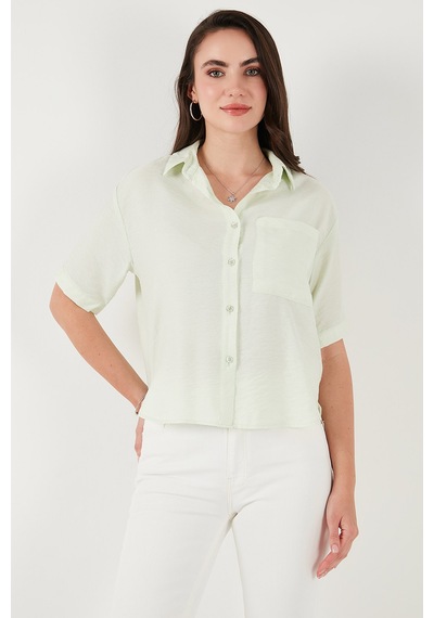 Lela Regular Fit Göğüs Cepli Kısa Kollu Bayan Gömlek 6779324 Mint