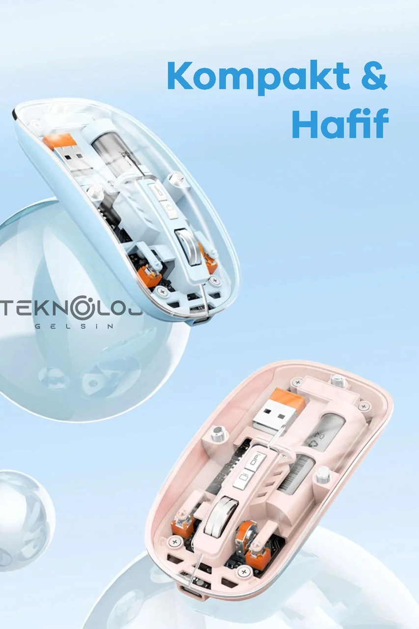Bluetooth Usb Çift Modlu Sessiz Mouse, Şeffaf Mıknatıslı Kapaklı, Type-c Şarjlı, Dpı Ayarlı, Kablosuz 10m Çekim Mesafeli Diğer