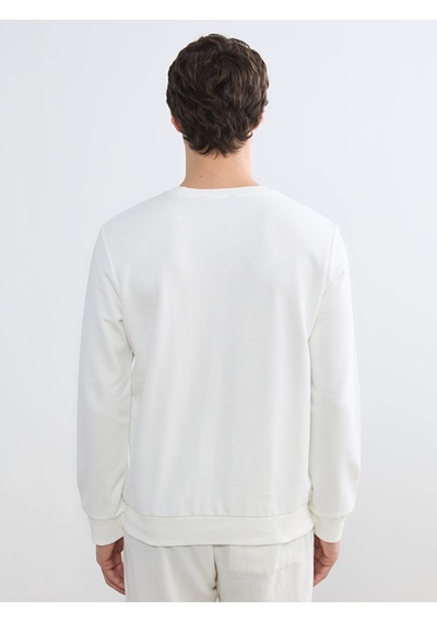 Lcwaıkıkı Classic Beyaz Bisiklet Yaka Baskılı Erkek Sweatshirt