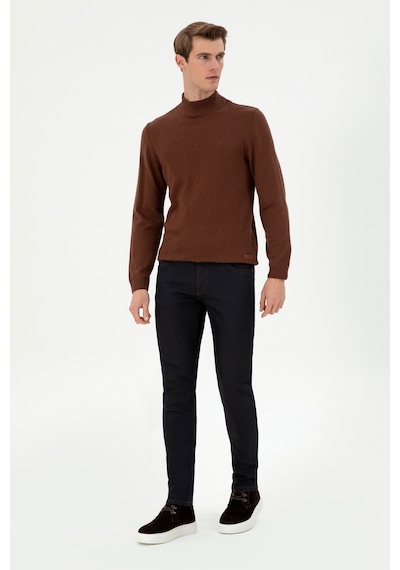 U.S. Polo Assn. Erkek Slim Fit Yarım Balıkçı Yaka Kahverengi Kazak 50297038-VR029