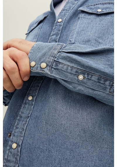 Jack & Jones Erkek Jjesheridan Dar Kesim Kot Gömlek 12138115 Orta Mavi
