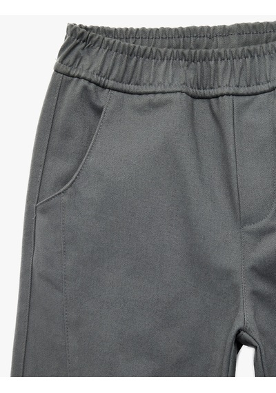 Koton Pamuklu Beli Bağcıklı Bol Kesim Gabardin Pantolon Gri 7wkb40017tw