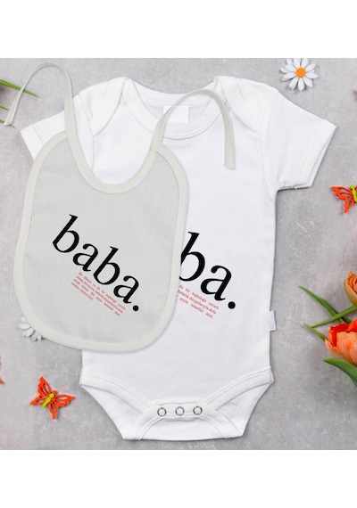 Bitmeyenkartus Bk Kids Baba Anlamı Tasarımlı Bebek Body Zıbın Ve Mama Önlüğü Hed Çok Renkli