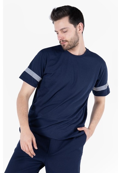 T 2830 Bisiklet Yaka Reflektörlü T-shirt Lacivert