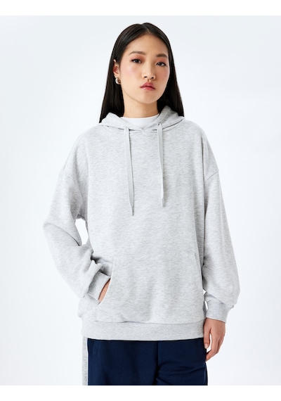 Koton Kapüşonlu Kanguru Cepli Pamuklu Basic Sweatshirt Kar Melanj 5sal10472ık Gri Melanj