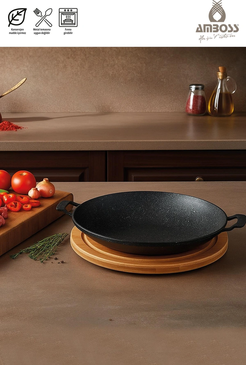 Vento 34 Cm Döküm Sac Kavurma Gözleme Tavası Siyah