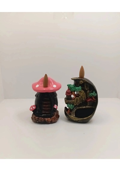 Tedi Sanat Mini Ay Mini Mantar Geri Akış Şelale Tütsülük Buhurdanlık 10 Adet Tütsü Hediyeli