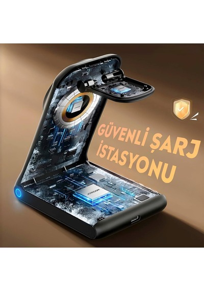 W15 3in 1 Katlanabilir Çoklu Masaüstü Kablosuz Şarj Standı Çok Renkli
