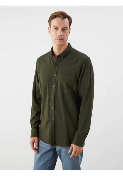 Lcwaıkıkı Classic Haki Regular Fit Uzun Kollu Armürlü Erkek Gömlek