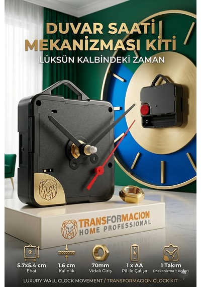 Sessiz Akar Duvar Saati Mekanizması, Akrep Yelkovan Seti, 5.7x5.4 Cm, Pil İle Çalışır