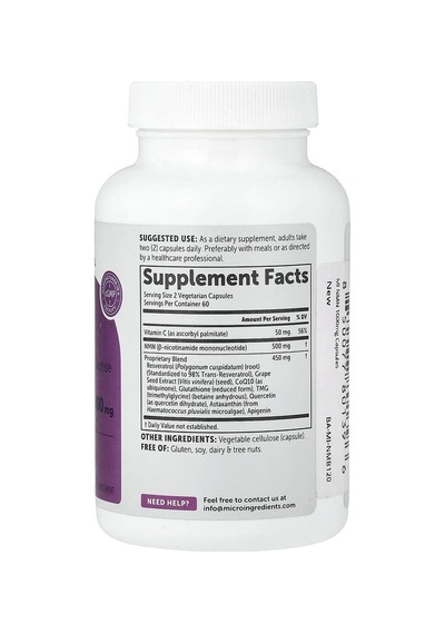 Micro Ingredients, Nmn, 120 Vegetarian Capsules