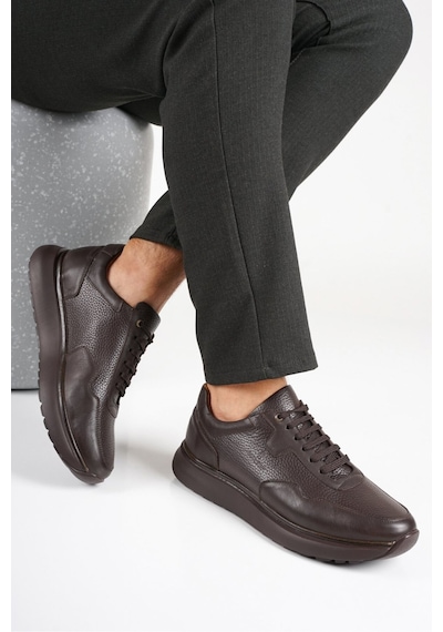 Fame Step Hakiki Deri Erkek Yürüyüş Ayakkabısı Casual Comfort Bağcıklı Ortopedik Günlük Rahat Taban Kahverengi Sneaker Palermo