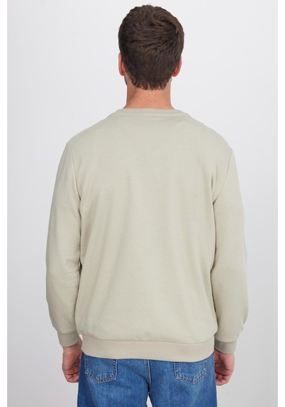 Tudors Unisex Relax Fit Rahat Kesim %100 Pamuk Basic Taş Bisiklet Yaka Sweatshirt-35144 Taş