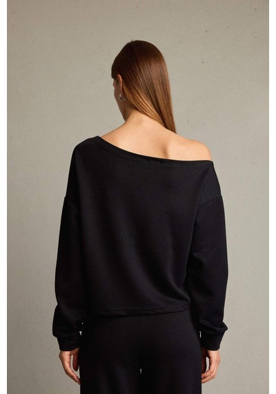 Defacto Kayık Yaka Modal Sweatshirt G2914ax25aubk81 Siyah