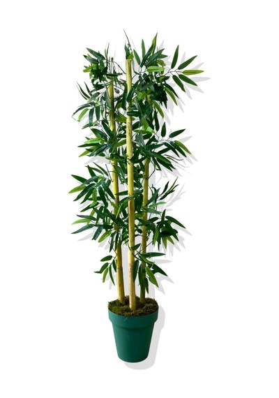 Cihan Çiçekçilik Yapay Yapraklı Bambu Ağacı 3 Bambu'lu 110 Cm Turkuaz Saksı Beyaz- Yeşil