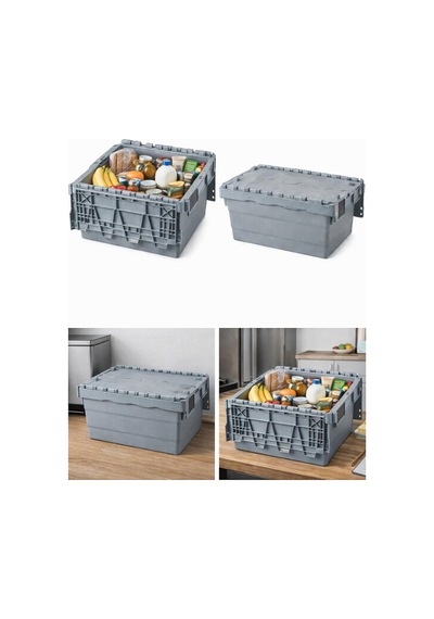 7li 40 60 25 Cm Gri Menteşe Kapaklı Plastik Kasa