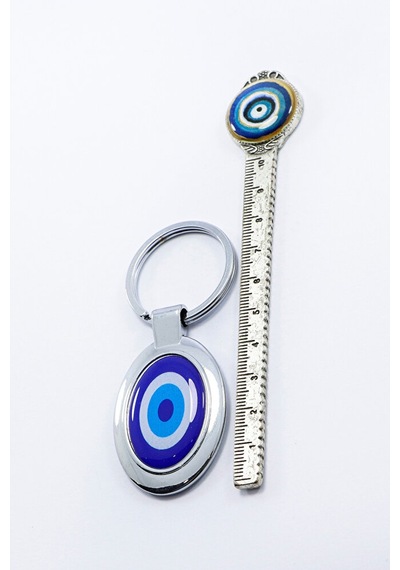 Mavi Nazar Boncuğu Tek Taraflı Metal Anahtarlık, Hediyelik Nazarl 75180811