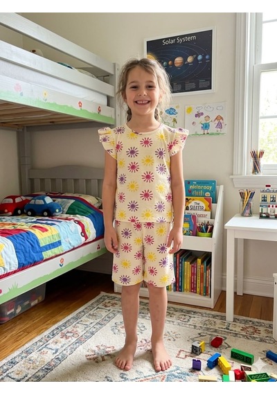 Aliş Kids Kız Çocuk Pamuklu Sarı Güneş Desenli Kolları Fırfırlı Şortlu Yazlık Pijama Takımı Aliş Kids Kız Çocuk Pamuklu Sarı Güneş Desenli Kolları Fırfırlı Şortlu Yazlık Pijama Takımı