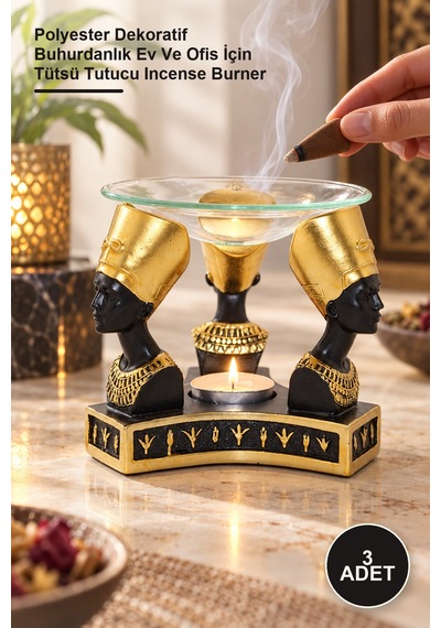 3 Adet Nefertiti Buhurdanlık Polyester Dekoratif Buhurdanlık Ev Ve Ofis İçin Tütsü Tutucu Incense Burner