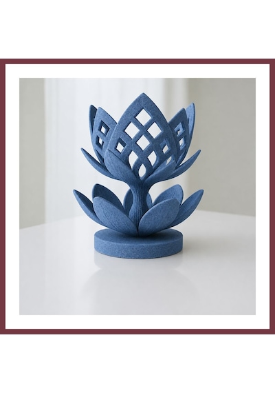 Storeşahin 3d Baskı Lotus Çiçeği Mumluk - Dekoratif Tealight Mumluk-mavi Shn0720