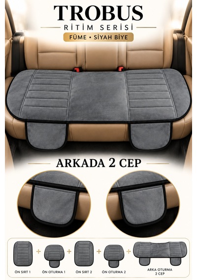 Trobus Ritim Nissan Qashqai 2007-2013 Baby Face 5'li Koltuk Minderi Füme Siyah