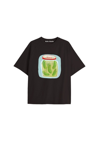 Kalic Studio Y2k Vintage Pickles Baskılı Siyah T-shirt Kod 252 Siyah-252