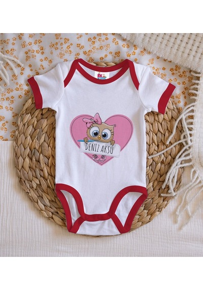 Bk Gift Bk Kids Kişiye Özel İsimli Kırmızı Bebek Body Zıbın-43 12-18 Ay