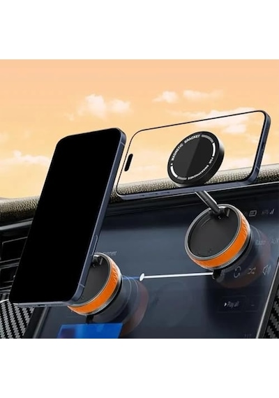 Manyetik Araç Telefon Tutucu 360 Döner Başlık Mekanik Vakumlu Güçlü Sabitleme, Silikon Kaymaz Tutuş, Mag-s